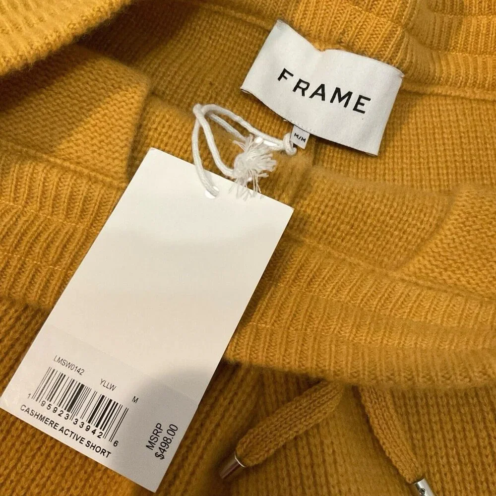 Frame Wide-Leg Ribbed Cashmere Drawstring Shorts Yellow mustard summer knitted